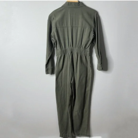 Abercrombie & Fitch Petite Utility Jumpsuit Military Green Cotton Long Sleeve - Picture 3 of 16